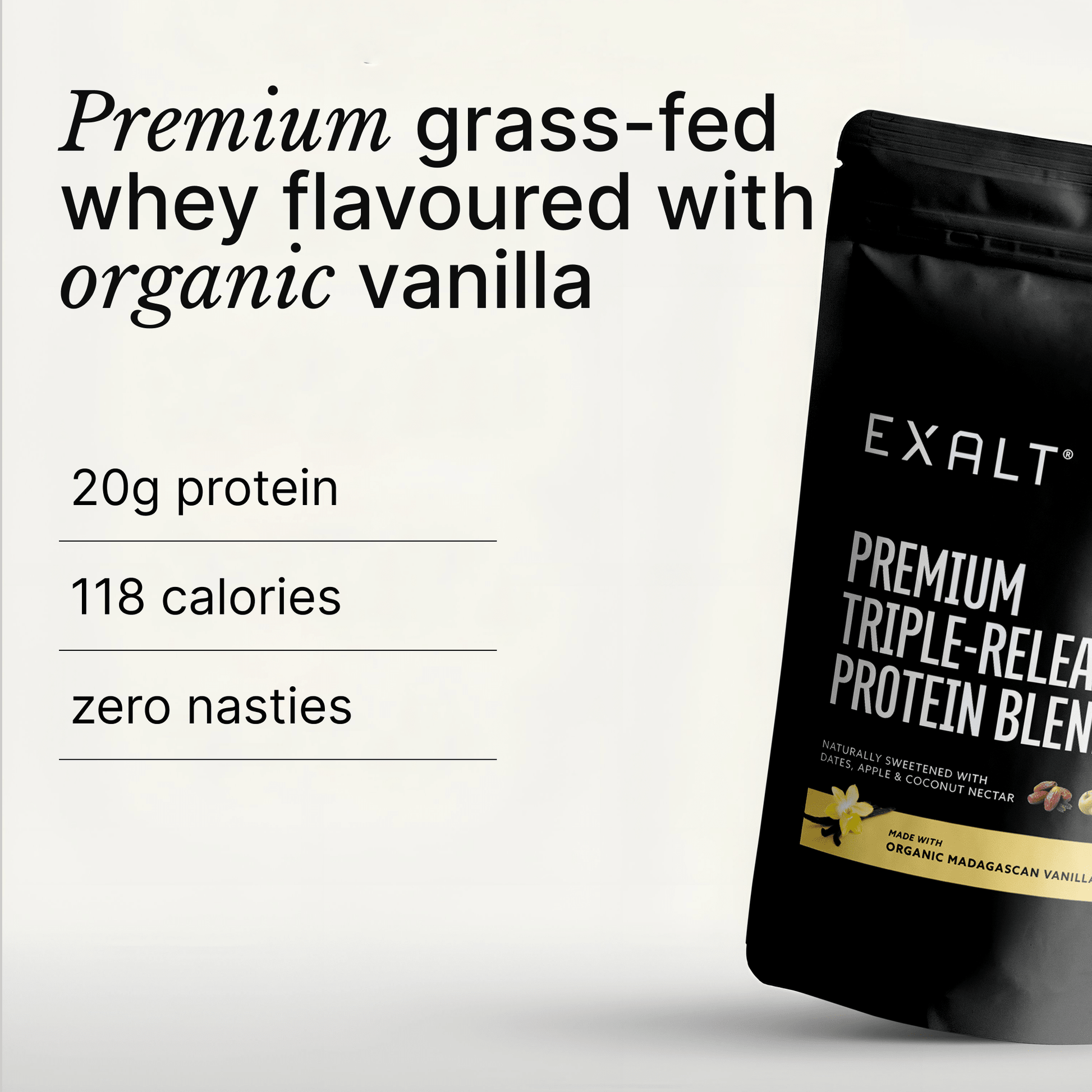 Whey Protein Powder | Organic Madagascan Vanilla - 1KG - Supplements - EXALT