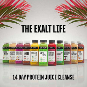  EXALT 14 day juice cleanse drinks bottles lined up in a row 